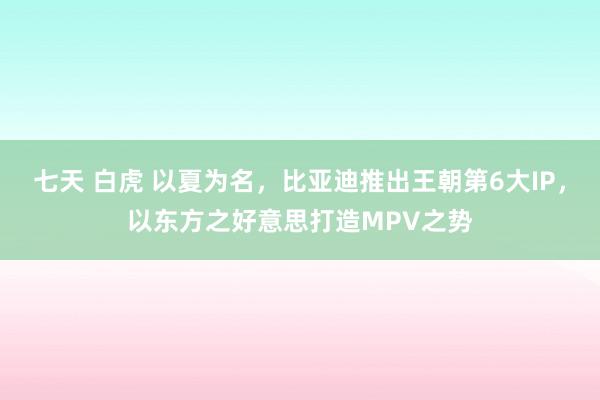 七天 白虎 以夏为名，比亚迪推出王朝第6大IP，以东方之好意思打造MPV之势