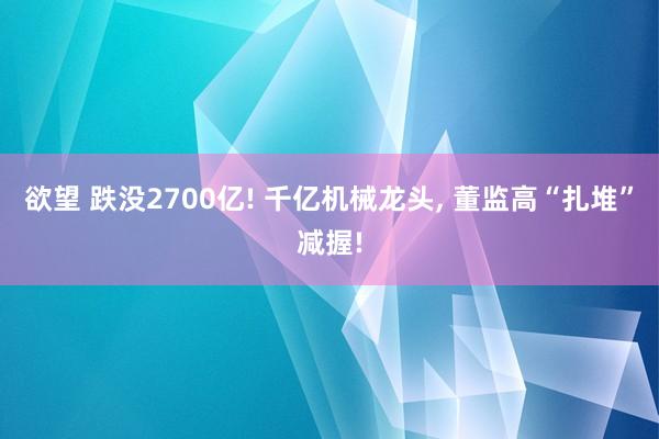 欲望 跌没2700亿! 千亿机械龙头， 董监高“扎堆”减握!