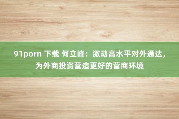 91porn 下载 何立峰：激动高水平对外通达，为外商投资营造更好的营商环境