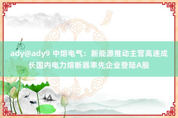 ady@ady9 中熔电气：新能源推动主营高速成长国内电力熔断器率先企业登陆A股