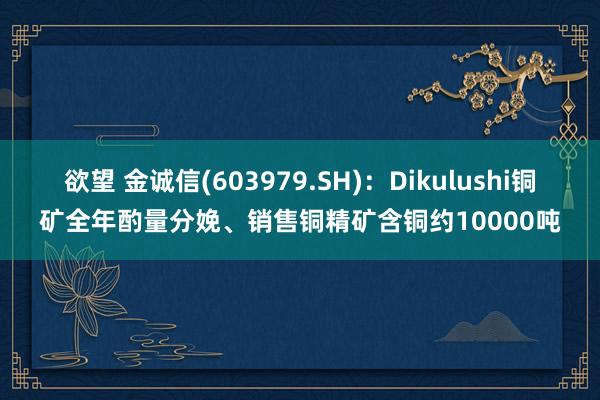 欲望 金诚信(603979.SH)：Dikulushi铜矿全年酌量分娩、销售铜精矿含铜约10000吨