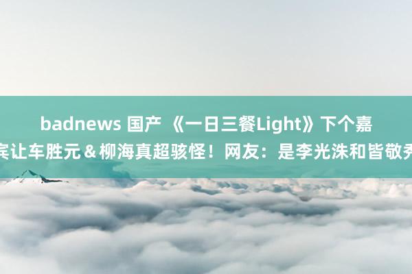 badnews 国产 《一日三餐Light》下个嘉宾让车胜元＆柳海真超骇怪！网友：是李光洙和皆敬秀