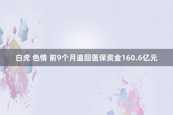 白虎 色情 前9个月追回医保资金160.6亿元