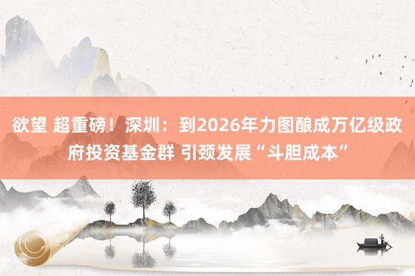 欲望 超重磅！深圳：到2026年力图酿成万亿级政府投资基金群 引颈发展“斗胆成本”