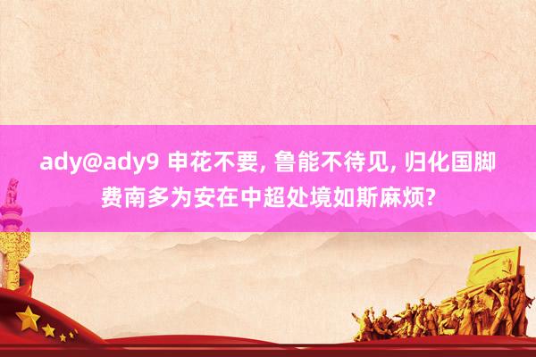 ady@ady9 申花不要， 鲁能不待见， 归化国脚费南多为安在中超处境如斯麻烦?