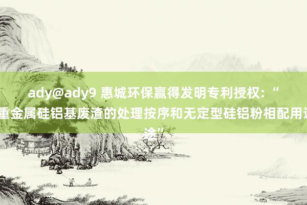 ady@ady9 惠城环保赢得发明专利授权: “含重金属硅铝基废渣的处理按序和无定型硅铝粉相配用途”