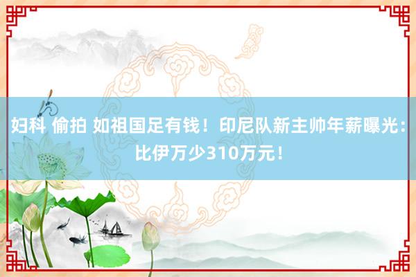 妇科 偷拍 如祖国足有钱！印尼队新主帅年薪曝光：比伊万少310万元！